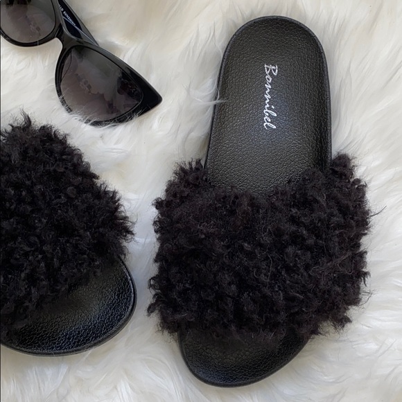Black Fur Slide Mule Sandal Slippers⭐️New in Box⭐️ - Picture 6 of 9